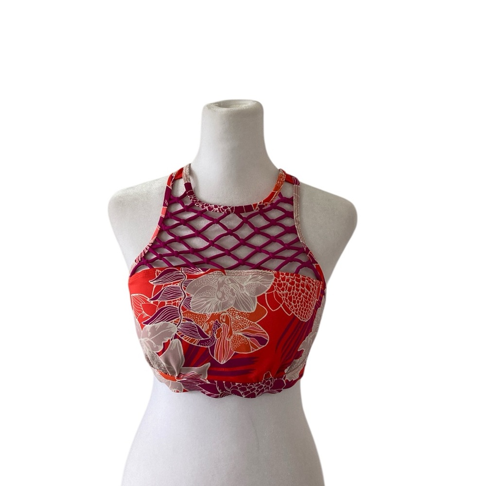 Athleta 34 B/C Orange and Purple Bikini Top with Racerback Design